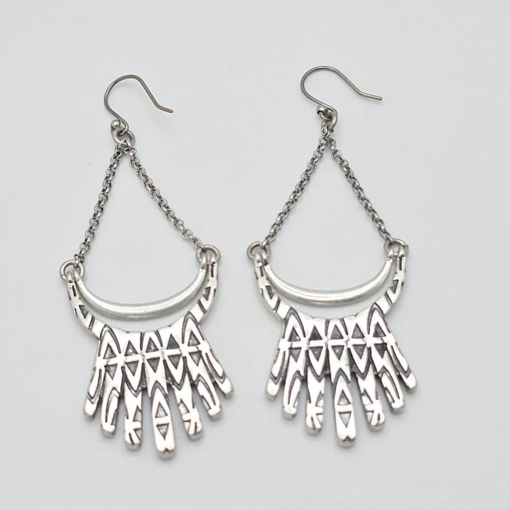 New!‎ LUCKY BRAND Fringe Earrings Etched Silver Tone Dangle Drop 3